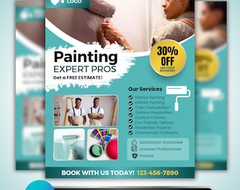 Painting Contractor Flyer: Professional Interior Exterior Services Promotion, House Painter Business Advertisement
