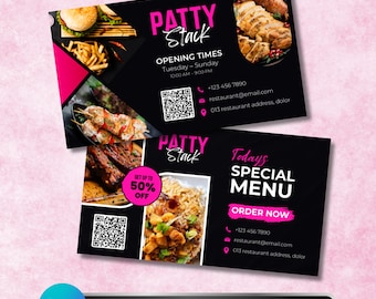 Restaurant Business Card Template, Editable Canva Food Business Catering, Special Menu Card, QR Code Printable Card, Food Service Marketing