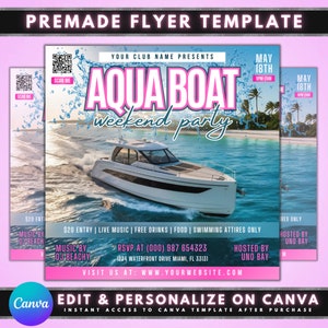 Boat Party Invite Flyer, DIY Flyer Template Design, Weekend Yacht Party Flyer, Club DJ Event Flyer, Premade Summer Party Invitation Flyer