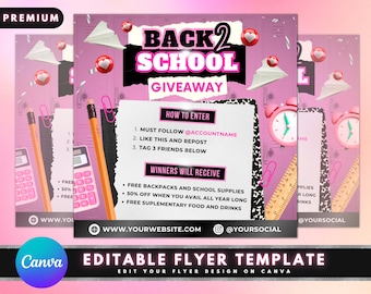 Back To School Giveaway Flyer, DIY Flyer Template Design, Back To School Contest Flyer, Raffle Ticket Event Flyer, Premade Social Media Post
