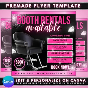 Booth Rental Flyer, DIY Flyer Template Design, Salon Station for Rent, Booth for Rent Flyer, Premade Beauty Salon Booth Chair Rental Flyer