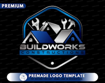 Construction Logo, DIY Logo Design Template, Home Builders Logo, House Improvement Logo, Contractor Logo, Premade Roofing Business Logo