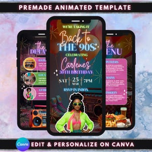 Animated Birthday Party Video Invitation, DIY Template Design, 90s Party Invite, Premade Nineties Vintage Party Celebration Digital Invite