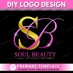 Beauty Logo, DIY Logo Design Template, Boutique Logo, Signature Initials Logo, Hair Logo, Makeup Artist Logo, Premade Business Logo