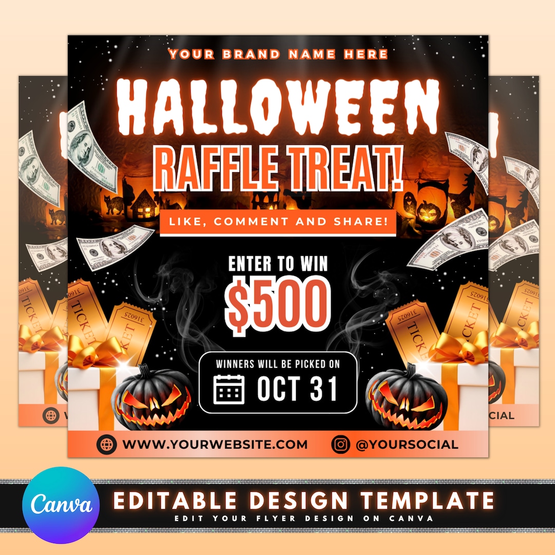 Halloween Raffle Flyer, DIY Flyer Template Design, Halloween Treat