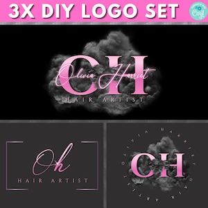 Logo di bellezza, modello di progettazione del logo fai da te, logo per parrucchiere, logo Pink Smoke, logo per cosmetici, logo per il marchio del salone, logo predefinito per capelli e bellezza