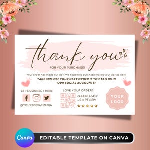 Thank You Card, DIY Marketing Cards Template Design, Thank You For Order Packaging Card, Package Insert Thank You Cards, Small Business Card