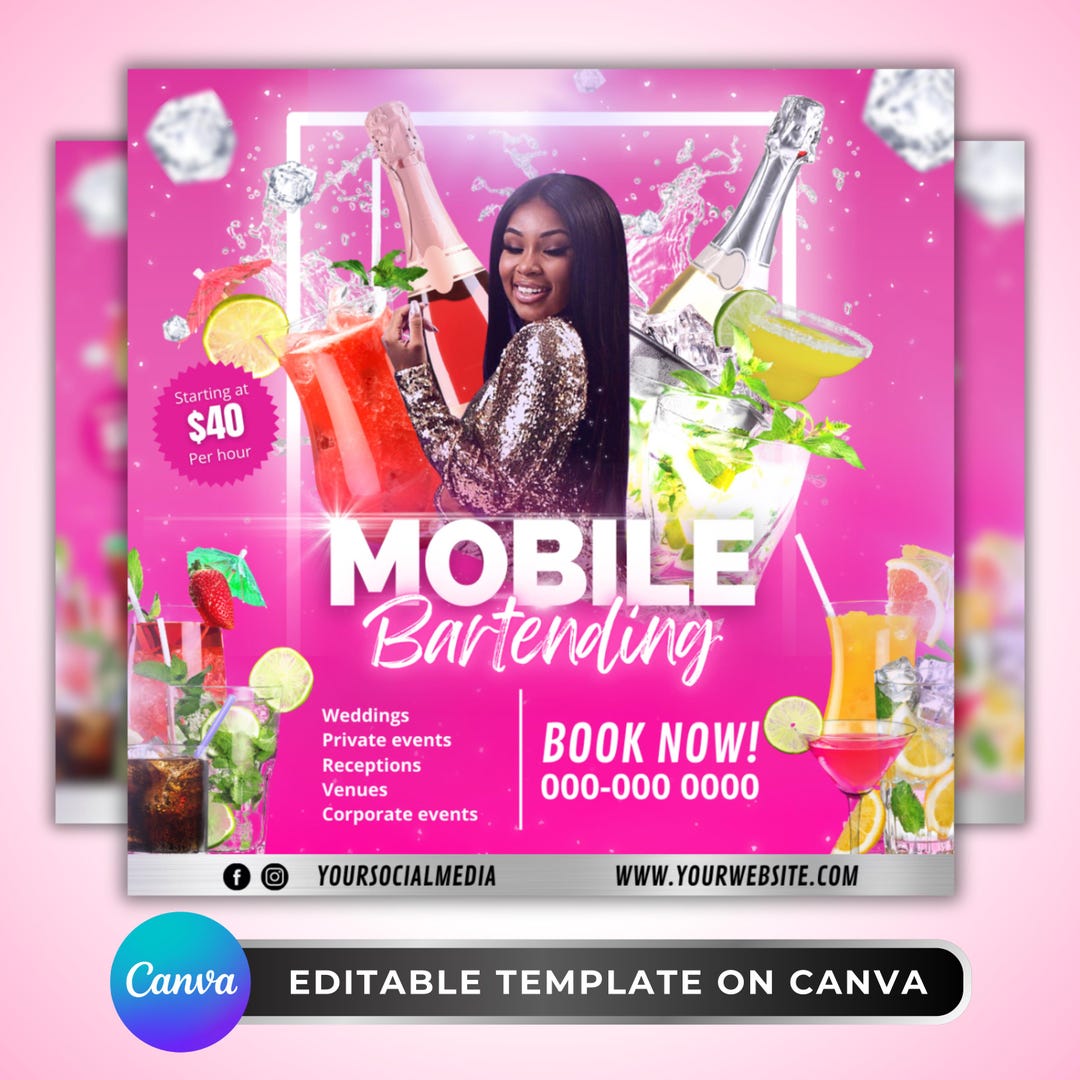 Mobile Bartending Flyer: Bartender Services Event Promo, Cocktail ...