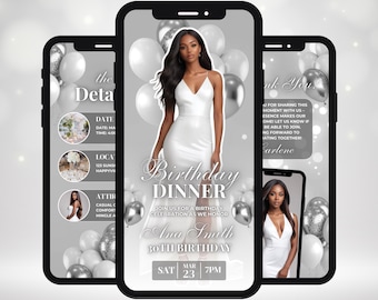 Animated All White Birthday Dinner Video Invitation, DIY Template Design, Bday Party Invite, Premade White Party Celebration Digital Evite