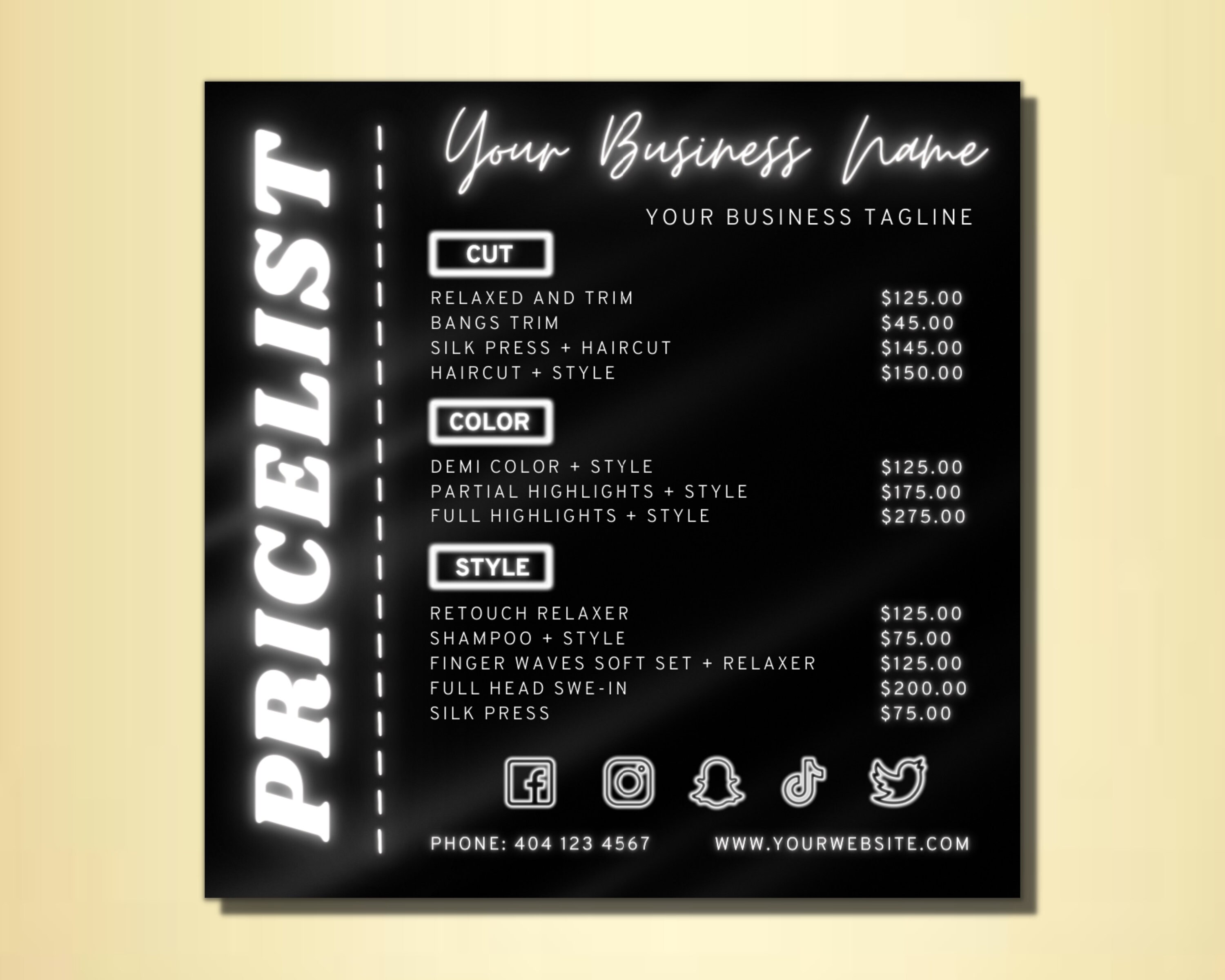Price List, DIY Flyer Template Design, White Pricing Guide Sheet, Price ...