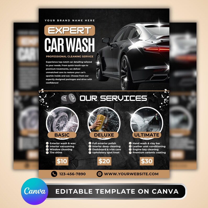Editable Canva Car Wash Flyer Template for Auto Detailing Services