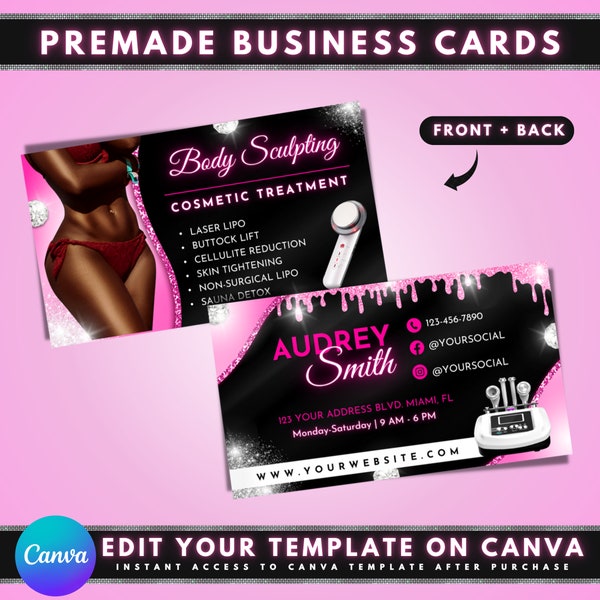 Body Contour Business Cards, DIY Template Design, Body Contouring Cards, Body Sculpting Service Cards, Esthetician Cards, Premade Spa Cards