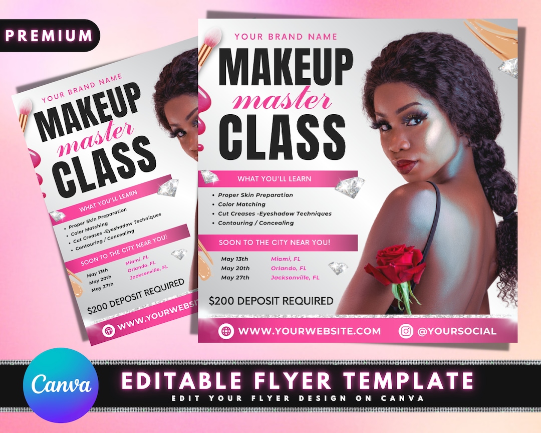 Makeup Masterclass Flyer, DIY Flyer Template Design, Makeup Course