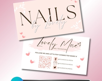 Nail Tech Business Card: Pink Beauty Branding QR Code Social Media Canva Template Design