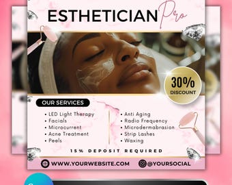 Esthetician Flyer: Spa Facial Treatment Price List, Skincare Service Menu, Beauty Business Promo Flyer