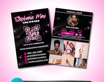 TikTok Business Cards, Social Media Business Card: QR Code, Instagram Beauty Branding, Digital Canva Template Download Today
