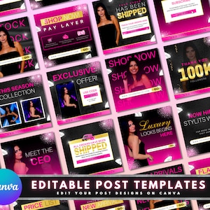 Social Media Posts, DIY Flyer Template Design, Fashion Boutique Posts, Beauty Posts, Instagram Post, Hair Flyers, Pink IG Post Templates