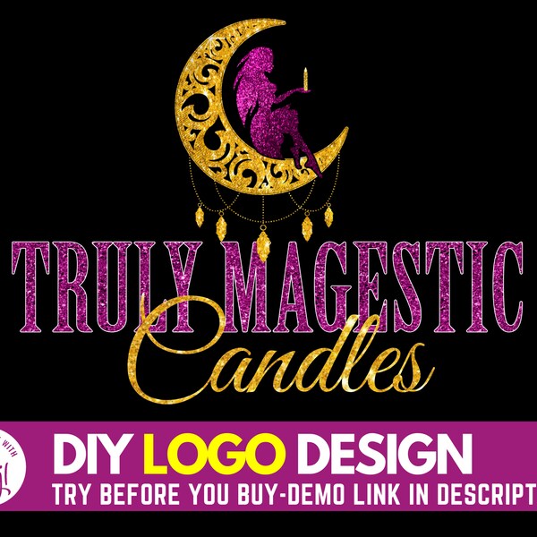 DIY Moon Logo Design, Edit Yourself Candle Logo Design, Premade Spiritual Feminine Dream Catcher Business Branding Logo Template Design