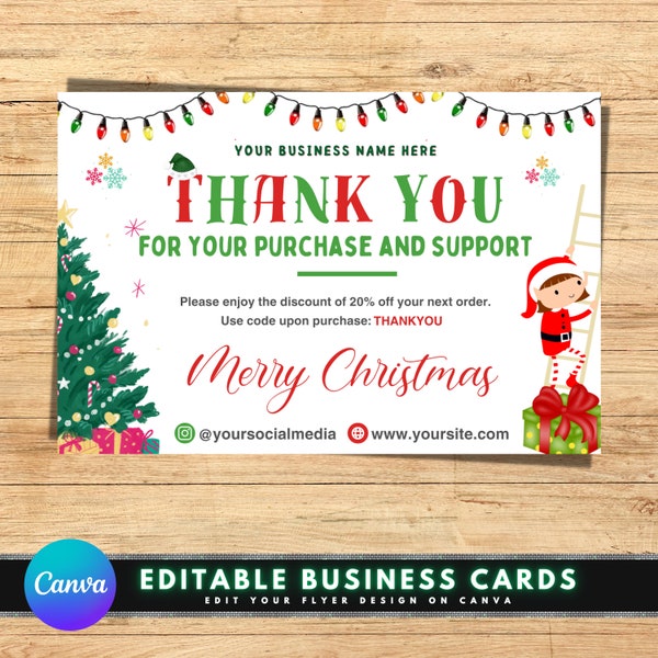 Christmas Thank You Cards, DIY Marketing Cards Template Design, Thank You For Order Holiday Cards, Package Insert Cards, Small Business Card