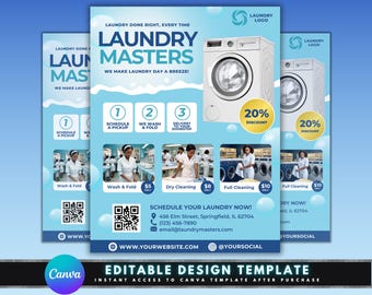 Laundry Services Flyer, DIY Flyer Template Design, Dry Cleaning Flyer, Commercial Laundry Shop Flyer, Premade Laundry Business Promo Flyer