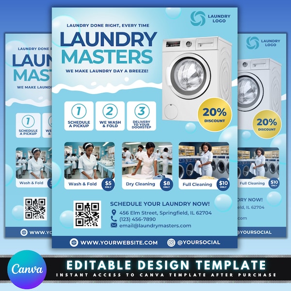 Laundry Services Flyer, DIY Flyer Template Design, Dry Cleaning Flyer, Commercial Laundry Shop Flyer, Premade Laundry Business Promo Flyer