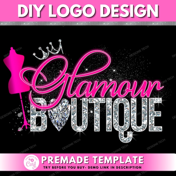 Boutique Logo, DIY Logo Design Template, Fashion Logo, Beauty Logo, Diamond Logo, Shop Logo, Store Clothing Logo, Premade Business Logo