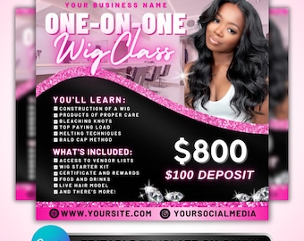 Wig Class Flyer: One On One Wig Training Promo For Hair Educators Canva Template