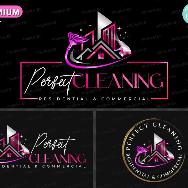 Logo de services de nettoyage, modèle de conception de logo bricolage, logo d'entretien ménager, logo d'entreprise de nettoyage professionnel, logo de produits de nettoyage de bureau à domicile préfabriqués
