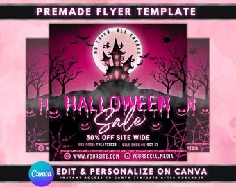 Halloween Sale Flyer, DIY Flyer Template Design, Hair Flyer, Fall Sale Flyer, Spooky Pink Flyer, Scary Flyer, Premade Business Flyer Design
