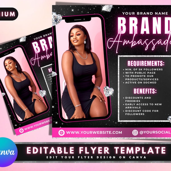 Brand Ambassador Flyer, DIY Flyer Template Design, Social Media Flyer, Nails Hair Salon Lashes Ambassador Flyer, Premade Editable Flyer