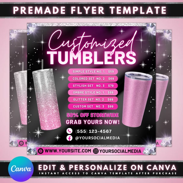 Customized Tumblers Flyer, DIY Flyer Template Design, Custom Printed Flyer, Personalized Gift Idea Flyer, Premade Custom Mug Pricelist Flyer