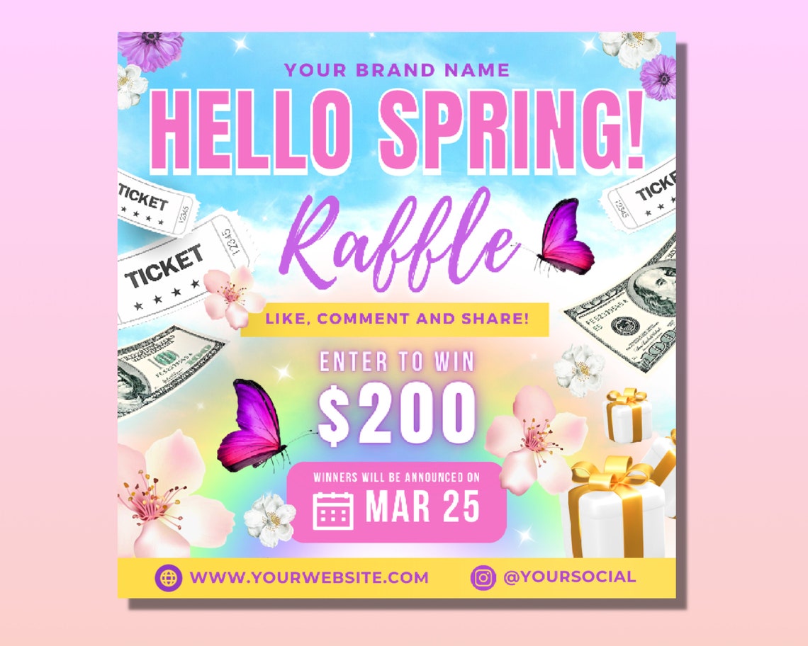 Spring Raffle Slogans Spring Raffle Flyer, DIY Flyer Template Design, Spring Giveaway Flyer ...