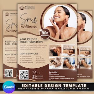 Spa und Wellness Flyer, DIY Flyer Vorlagendesign, Körpermassage Flyer, Schönheitsbehandlung Flyer, Hautpflege Flyer, Vorgefertigte Gesichtsbehandlungen Flyer