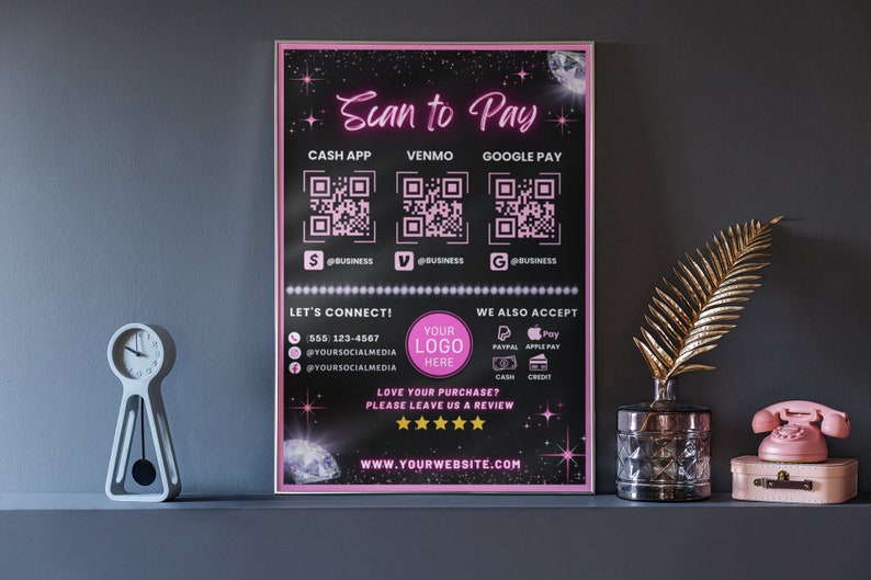 Mobile Payment Sign, DIY Canva Sign Template Design, QR Code Venmo Sign ...