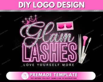 Lash Logo, DIY Logo Design Template, Eyelash Logo, Pink Neon Logo, Lashes Logo, Lash Extension Logo, Makeup Logo, Premade Business Logo