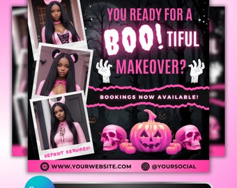 Halloween Makeup Bookings Flyer: MUA, Beauty Salon Spooky Promo, Halloween Special Design, Canva Template