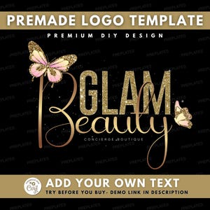 Beauty Logo, DIY Logo Design Template, Beauty Specialist Logo, Lash & Hair Business Logo, Gold Butterfly Logo, Premade Luxury Boutique Logo