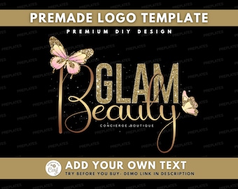 Beauty Logo, DIY Logo Design Template, Beauty Specialist Logo, Lash & Hair Business Logo, Gold Butterfly Logo, Premade Luxury Boutique Logo