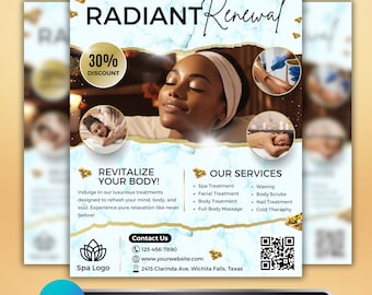 Spa Flyer Template: Massage, Facial, Waxing, Body Scrub, Luxury Wellness Business Marketing Canva Template