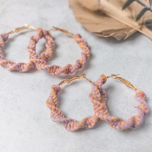 Macrame boho bohemian spiral hoops earrings