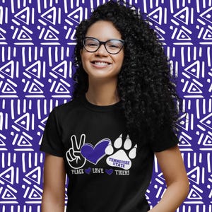 Peace Love Tigers Tee | Tennessee State University Tshirt Unisex | TSU Tigers Shirt Homecoming Graduation Acceptance Gift | ZuluSky