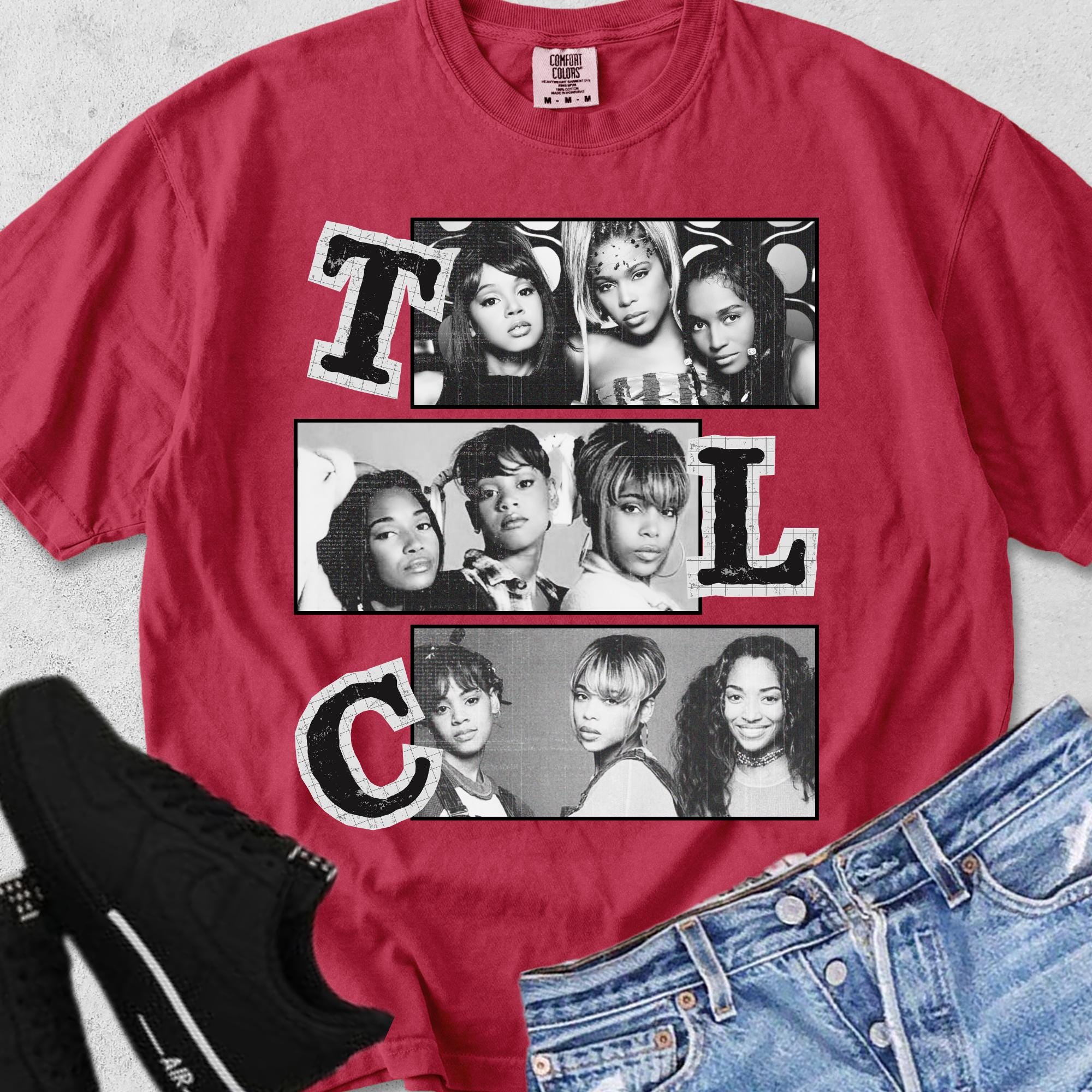 TLC Rnb Girl Group Comfort Colors T-shirt | Black & White TLC Band ...