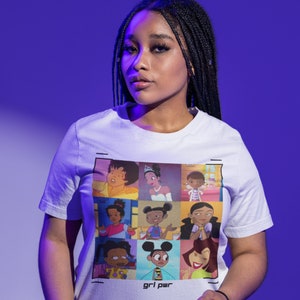 African American Cartoon Mosaic Tee | Popular Black Girl Cartoon Collage Tshirt | One of A Kind GRL PWR Superhero Shirt | ZuluSky
