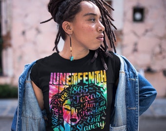 Juneteenth Rainbow Afro Lady Tee | Freedom Day Celebration Shirt