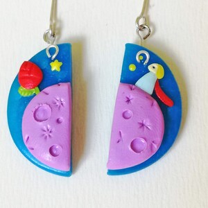 Space Earrings, Handmade Polymer Clay, Books Lovers Gift, Fairy Tale Earrings, Silver Hooks