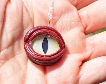 Evil Eye Necklace, Dragon Eye Pendant, Red Dragon Jewelry Gift for Men,  Fantasy Necklace, Geeky Gift for RPG Players, DND Gift Jewelry