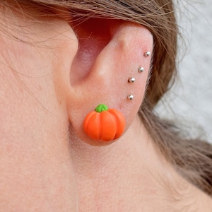 Halloween Pumpkin Earrings, Cute Halloween Pumpkin Studs, Polymer Clay Fall Jewelry for Children, Lightweight Kids Earrings, Halloween Gift image 3