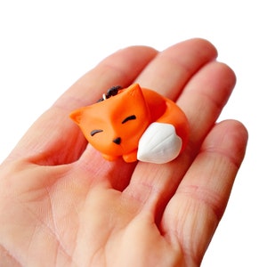 Fox Necklace, Fox Earrings, Fox Charm, Sleeping Fox Orange Charm, Handmade Polymer Clay, Animal Lover Gift, Forest Animal Pendant