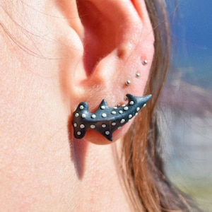 Shark Earrings with Hammerhead Shark, Ocean Fish Jewelry for Whale Shark Lover, Scuba Diver Gift, 1 Year Anniversary Gift for Girlfriend