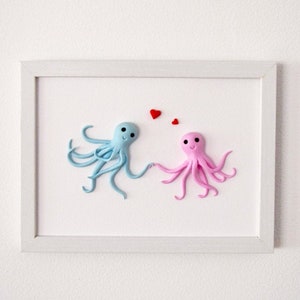 Octopus Art Wall, Valentine Day Decor, Ocean Wall Art, Nursery Decor, Wall Decoration Octopus In Love, Pink And blue Octopuses With Hearts